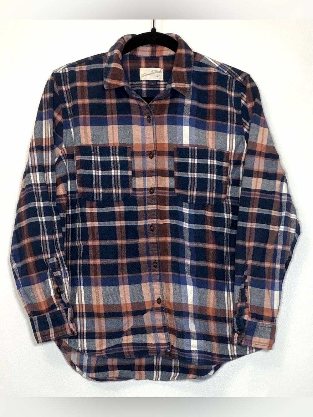 Universal Thread Men's Plaid Button-Down Shirt in Navy and Brown